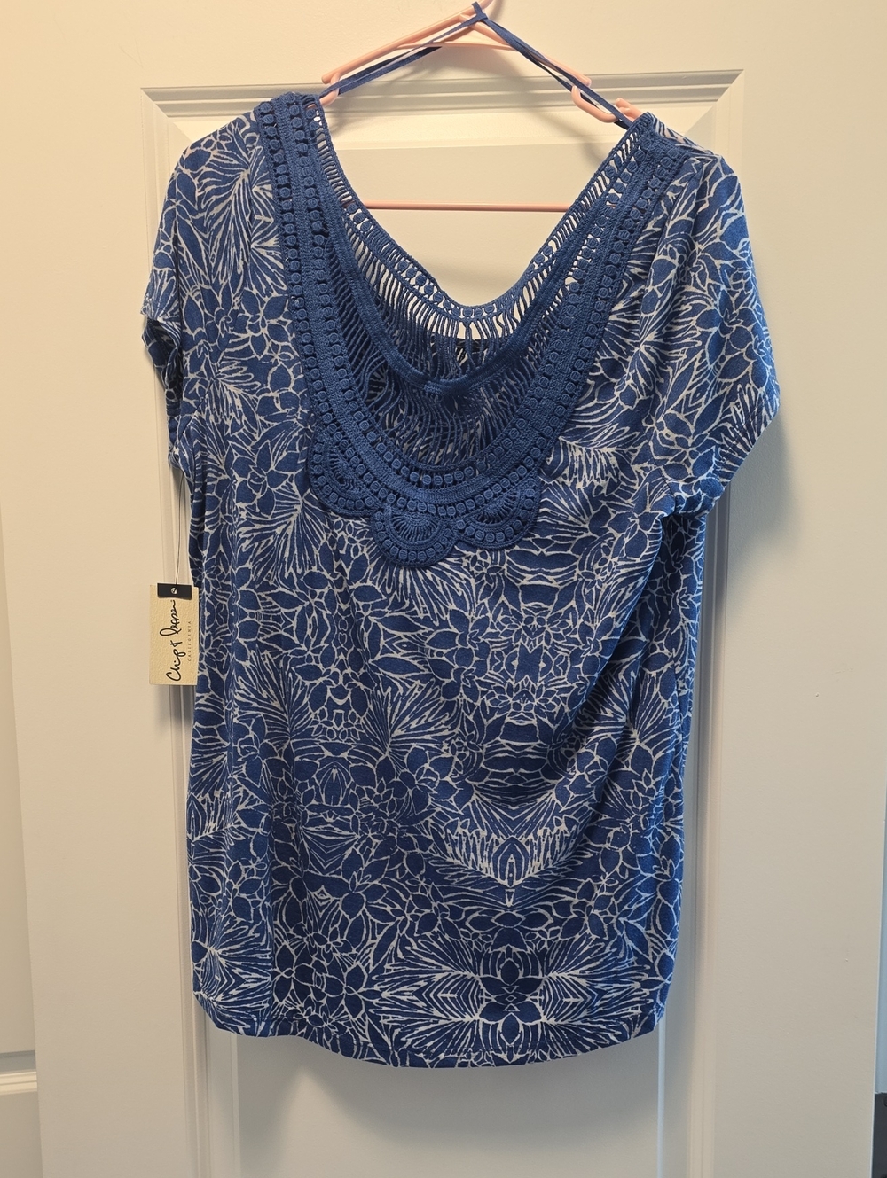 Chip  & PEPPER Blue Floral Crochet-Neck Tunic